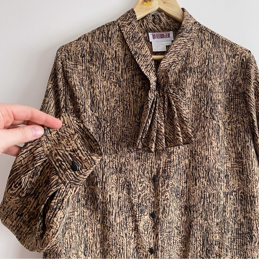 Vintage Worthington Printed Bow Blouse